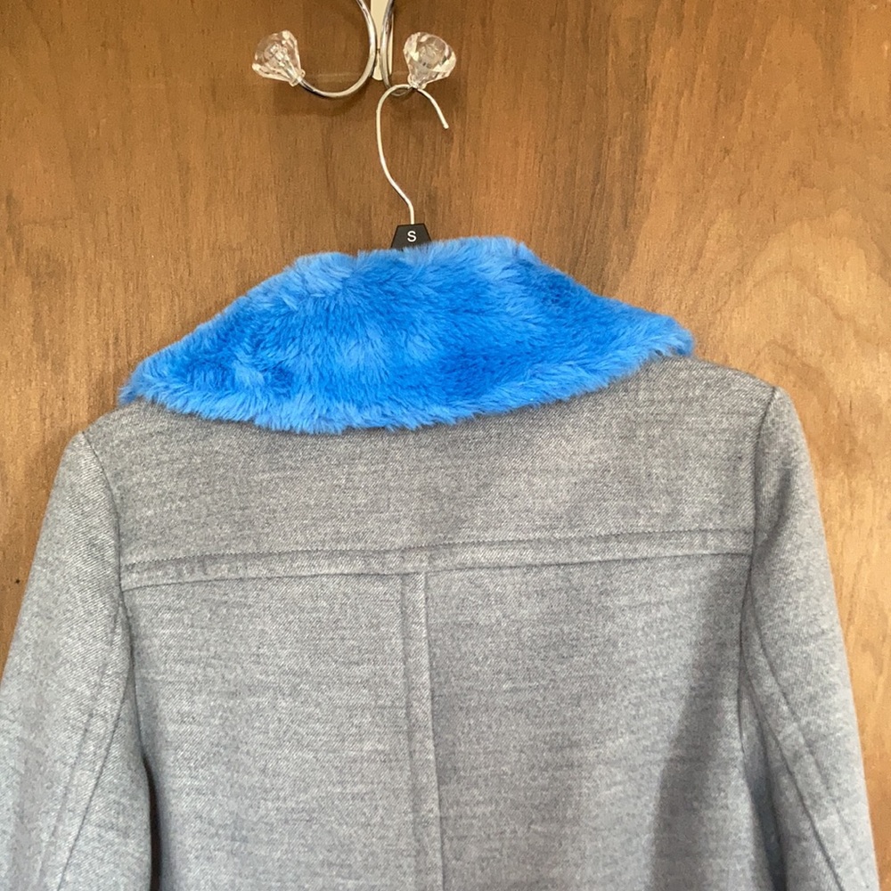 Relist 11/10❌ Nine West blue faux fur collar gray coat size S - Picture 7 of 16